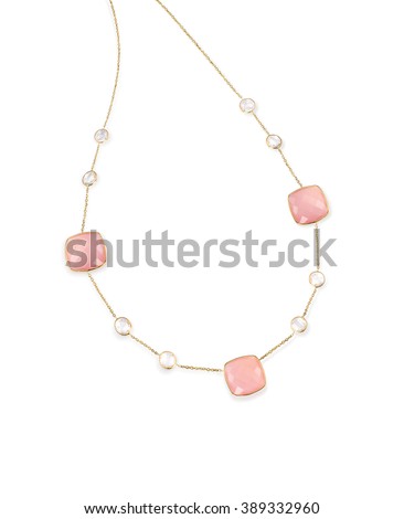 Pink Gemstone diamond necklace with chain isolated on white