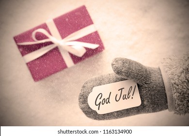 Pink Gift, Glove, God Jul Means Merry Christmas, Instagram Filter