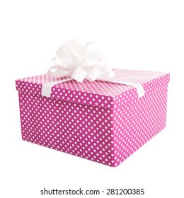 Pink Gift Wrapped Present  Isolated On White