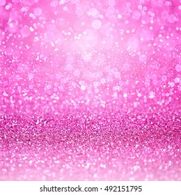 Pink glitter confetti sparkle girly background or girl princess happy birthday party invitation