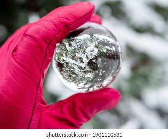 Pink Glove With A Snow Globe