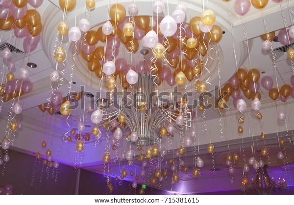 Pink Gold Balloons On Ceiling Stock Photo Edit Now 715381615
