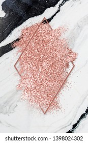 Pink Gold Glitter With A Brownish Red Rhombus Frame On A Gray Marble Background Illustration