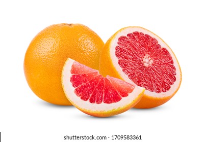 pink grapefruit citrus fruit isolated on white background. full depth of field