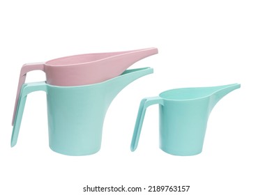 Pink And Green Plastic Water Jug On A White Background,with Clipping Path