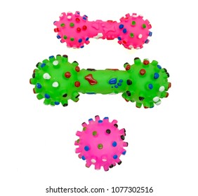 Pink And Green Rubber Dumbell Shape, Pink Ball Toy For Dogs, Playing And Enrichment, Sound Beep