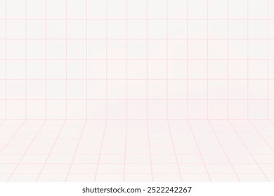 Pink grid patterned background. Simple pink grid in white room desktop wallpaper background. Simple pink grid background with minimal room. Simple minimal small pink line on white backdrop.
