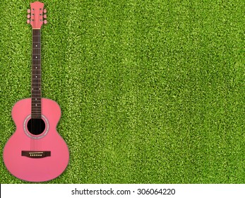 Pink Guitar on Lawn background