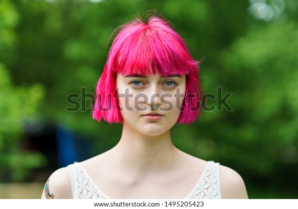 Pink Hair Blue Eyes Beautiful Young Stock Photo (Edit Now) 1495205423