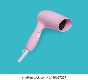 Pink Hair Dryer On A Blue Background