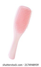 Pink Hairbrush Isolated On White Background. Pink Hair Brush Cut Out. Design Element. Personal Grooming Assessor