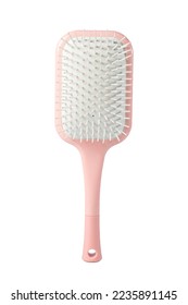 Pink hairbrush isolated on white background	