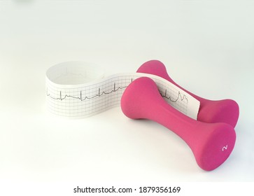 Pink Hand Weights And EKG Strip Healthy Heart