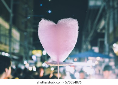 Pink Heart Cotton Candy In The Walking Street.