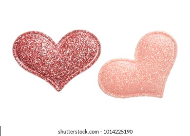 pink heart glittering top view isolated on white background.