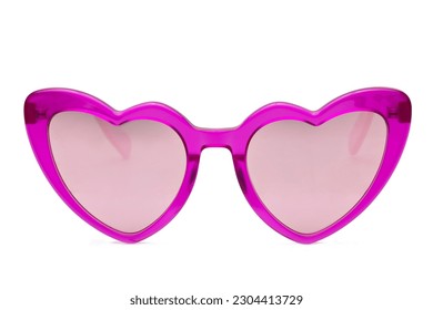 Pink heart shaped sunglasses with heart shape isolated on white background