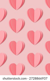 Pink hearts pattern, repeat hearts soft shadowed, modern minimal pink heart background design, stylish and simple pastel pink symbol of love, flat lay print for festive Valentine designs screensaver