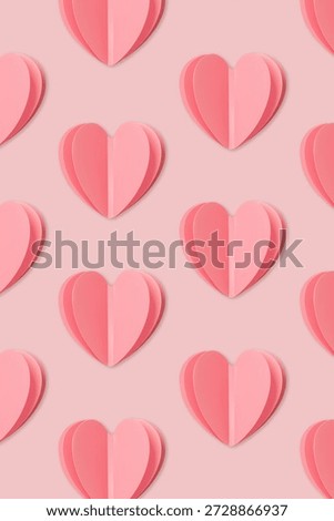 Pink hearts pattern, repeat hearts soft shadowed, modern minimal pink heart background design, stylish and simple pastel pink symbol of love, flat lay print for festive Valentine designs screensaver