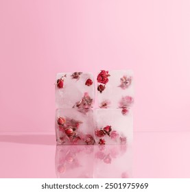 pink ice cubes with dried roses inside - Powered by Shutterstock