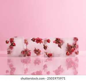 pink ice cubes with dried roses inside - Powered by Shutterstock