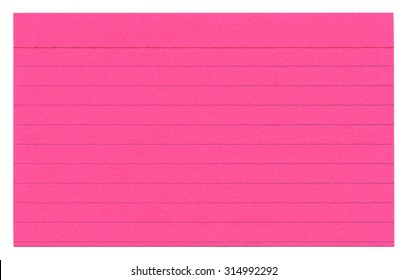 A Pink Index Card With Lines Isolated On White