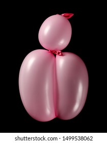 Pink Inflated Twister Balloon Isolated On Black Background, Top View