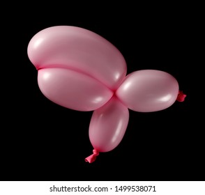 Pink Inflated Twister Balloon Isolated On Black Background, Top View