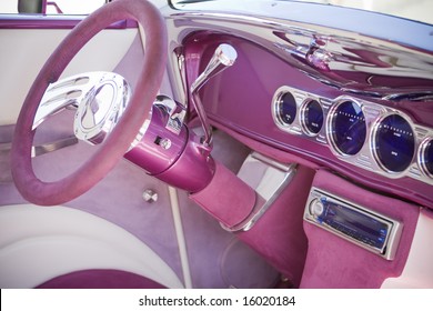 Pink Interior Dashboard Of Custom Car