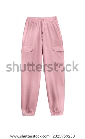 Pink joggers with pockets isolated on white. Trendy female sport pants.Women's fashion trousers.