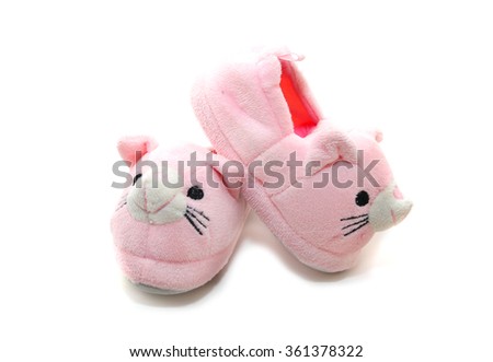 Pink Kids Slippers with mouse design isolated on white