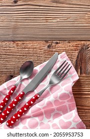 Pink Kitchen Towel And Silverware