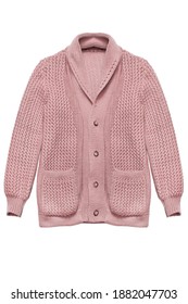 Pink Knit Oversized Cardigan Isolated Over White