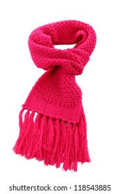Pink Knitted Scarf Isolated On White