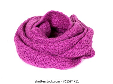 Pink Knitted Scarf Isolated On White Background