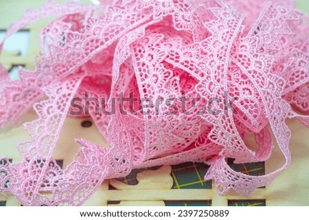 Pink lace ribbon Maybe Republic for adding fun style or upmarket decoration Ideal for making handmade cards and other crafts Openwork detail making it look charming