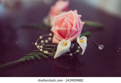 Pink Lapel Flower And Dimond Pin