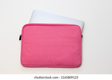 Pink Laptop Bag With Notebook Computer On White Background