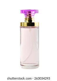 Pink lavender perfume bottle isolated on white background.