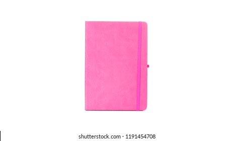 Pink Leather PU Agenda Diary Notebook with pen holder isolated on white background. In stationery, diary or appointment book is small book containing a main diary section with space for each day - Powered by Shutterstock