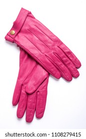 Pink Leather Woman Gloves Isolated