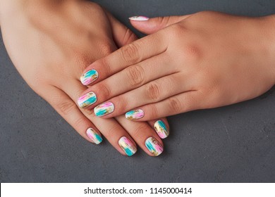 Female Hands Purple Nails Art Tinsel Stock Photo 1097458616 | Shutterstock