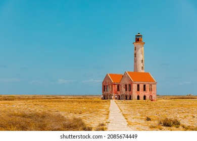 Pink Lighthouse On Klein Curaçao, A Small Tropical Island For The Coast Of Curaçao