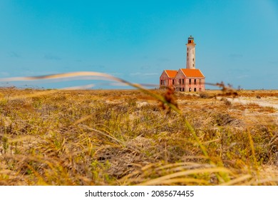 Pink Lighthouse On Klein Curaçao, A Small Tropical Island For The Coast Of Curaçao