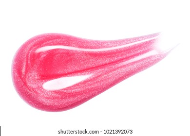 Pink lip gloss sample isolated on white. Smudged pink lipgloss.