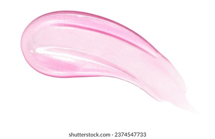 Pink lip gloss texture isolated on white background. Smudged cosmetic product smear. Makup swatch product sample