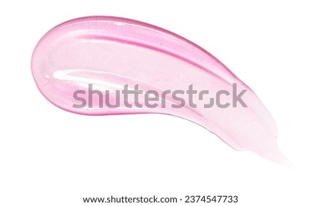 Pink lip gloss texture isolated on white background. Smudged cosmetic product smear. Makup swatch product sample
