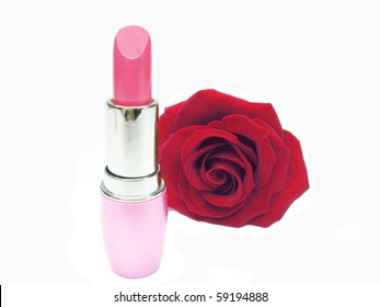pink lipstick with damask rose on background