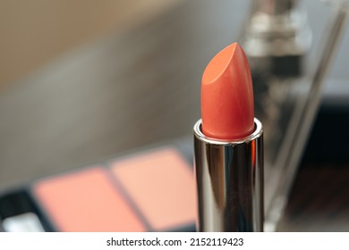 Pink Lipstick On Vanity Table Close Up