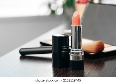 Pink Lipstick On Vanity Table Close Up