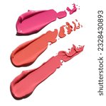 pink lipstick smear, acryl gel, glossy pink nail polish, cosmetics beauty product texture, liquid blush, lipstick, lipgloss swatches